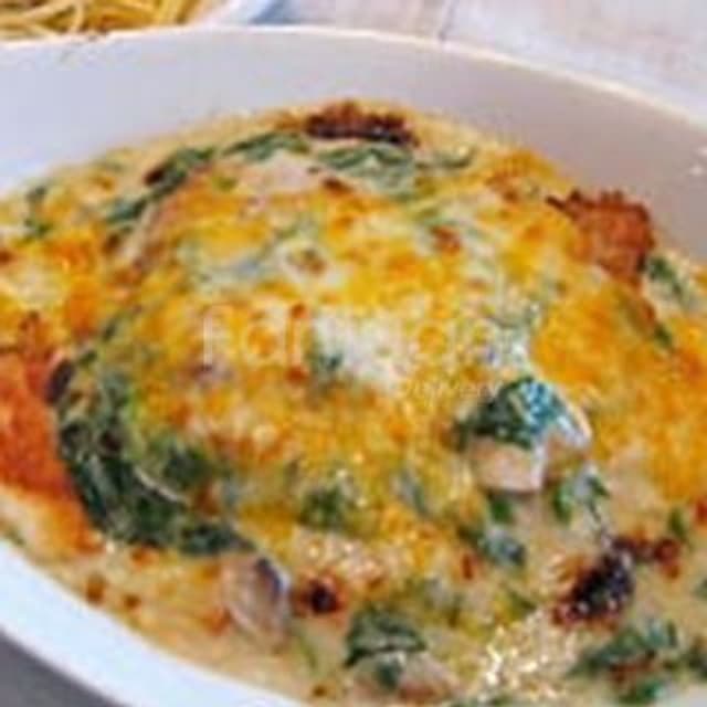 Baked Fish Fillet & Chopped Spinach on Rice — 焗菠菜龍利柳飯
